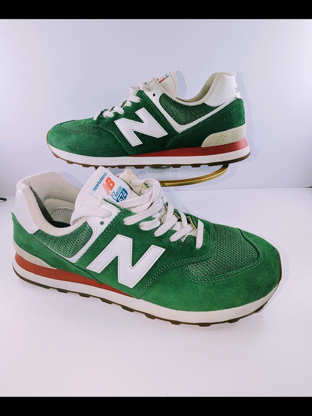 Mens New Balance 574 Classic Varsity Green Velocity Red Sneakers Men's Size 10
